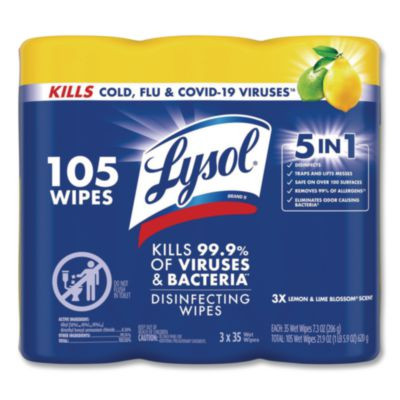 Disinfecting Wipes, 1-Ply, 7 x 7.25, Lemon And Lime Blossom, White, 35 Wipes/Canister, 3 Canisters/Pack, 4 Packs/Carton