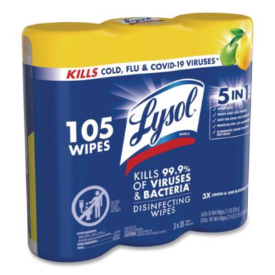 Disinfecting Wipes, 1-Ply, 7 x 7.25, Lemon And Lime Blossom, White, 35 Wipes/Canister, 3 Canisters/Pack