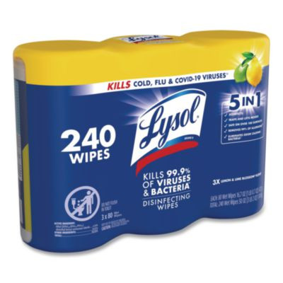 Disinfecting Wipes, 1-Ply, 7 x 7.25, Lemon And Lime Blossom, White, 80 Wipes/Canister, 3 Canisters/Pack
