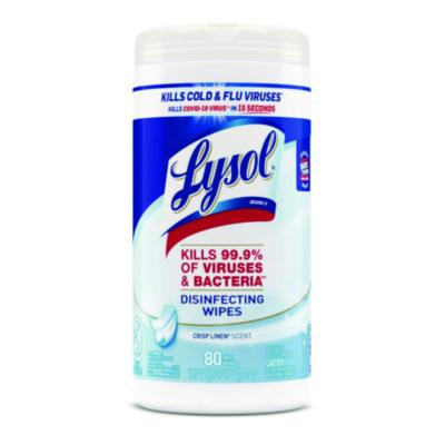 Disinfecting Wipes, 1-Ply, 7 x 7.25, Crisp Linen, White, 80 Wipes/Canister, 6 Canisters/Carton