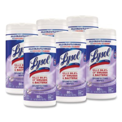Disinfecting Wipes, 1-Ply, 7 x 7.25, Early Morning Breeze, White, 80 Wipes/Canister, 6 Canisters/Carton