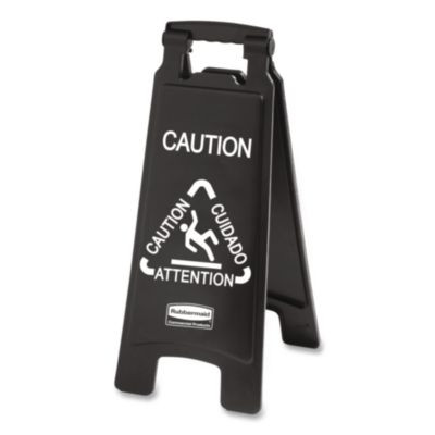 Executive 2-Sided Multi-Lingual Caution Sign, Black/White, 10.9 x 26.1
