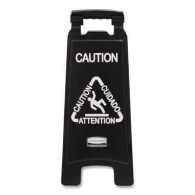 Executive 2-Sided Multi-Lingual Caution Sign, Black/White, 10.9 x 26.1