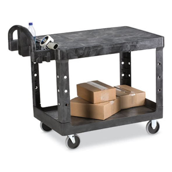 Flat Shelf Utility Cart, Plastic, 2 Shelves, 500 Lb Capacity, 25.25" x 44" x 38.13", Black