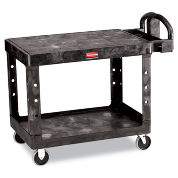 Flat Shelf Utility Cart, Plastic, 2 Shelves, 500 Lb Capacity, 25.25" x 44" x 38.13", Black