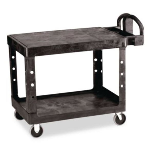 Flat Shelf Utility Cart, Plastic, 2 Shelves, 500 Lb Capacity, 25.25" x 44" x 38.13", Black