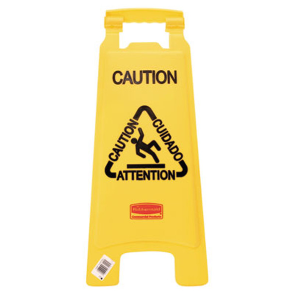 Multilingual "Caution" Floor Sign, 11 x 12 x 25, Yellow