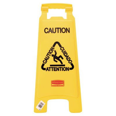 Multilingual "Caution" Floor Sign, 11 x 12 x 25, Yellow