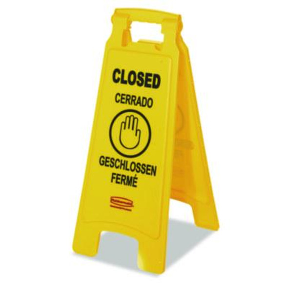 Multilingual "Closed" Sign, 2-Sided, 11 x 12 x 25, Bright Yellow