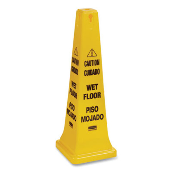Multilingual Wet Floor Safety Cone, 12.25 x 12.25 x 36, Yellow