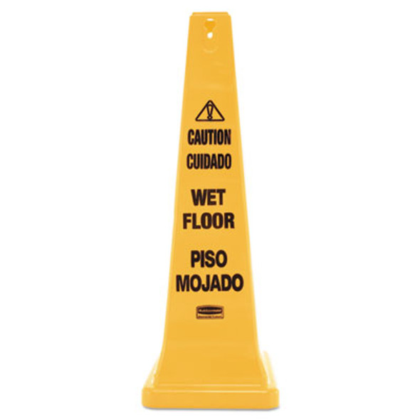 Multilingual Wet Floor Safety Cone, 12.25 x 12.25 x 36, Yellow