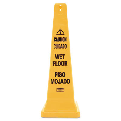 Multilingual Wet Floor Safety Cone, 12.25 x 12.25 x 36, Yellow