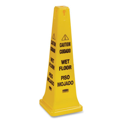 Multilingual Wet Floor Safety Cone, 12.25 x 12.25 x 36, Yellow