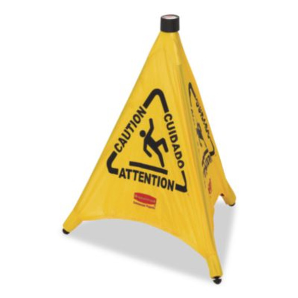 Multilingual Pop-Up Safety Cone, 3-Sided, Fabric, 21 X 21 X 20, Yellow