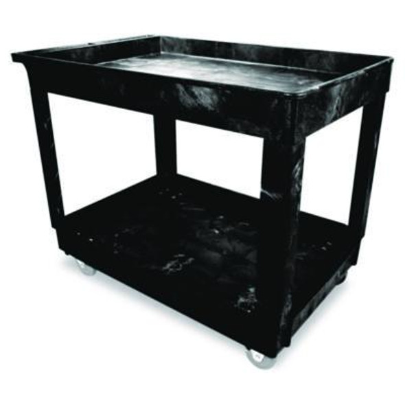 Heavy-Duty Flat-Handle Maintenance/Utility Cart, Plastic, 2 Shelves, 500 Lb Capacity, 24" x 40" x 31.25", Black
