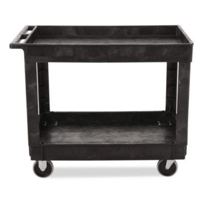 Heavy-Duty Flat-Handle Maintenance/Utility Cart, Plastic, 2 Shelves, 500 Lb Capacity, 24" x 40" x 31.25", Black