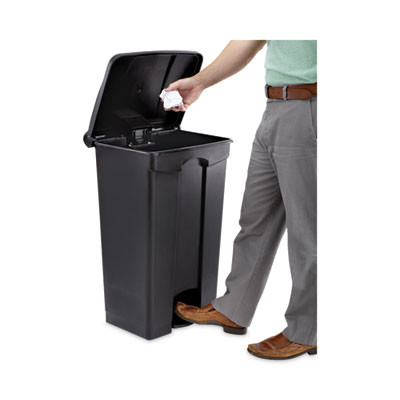 Large Capacity Plastic Step-On Receptacle, 23 Gal, Plastic, Black