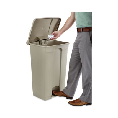 Large Capacity Plastic Step-On Receptacle, 23 Gal, Plastic, Tan