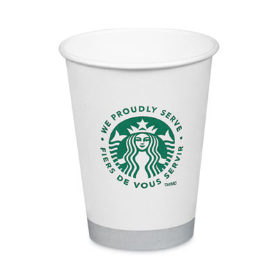 Hot Cups, 12 Oz, Paper, White With Green Starbucks Logo, 1,000/Carton