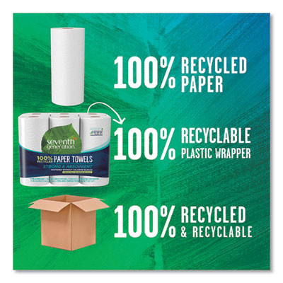 100% Recycled Paper Kitchen Towel Rolls, 2-Ply, 11 x 5.4, 140 Sheets/Roll, 6 Rolls/Pack