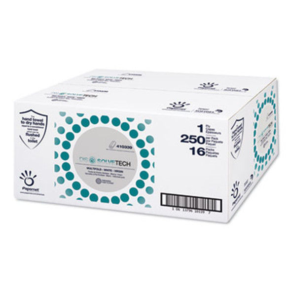 Dissolvetech Paper Towel, Multifold, 1-Ply, 9.5 x 9.25, White, 250/Pack, 16 Packs/Carton