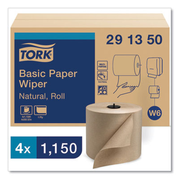 Basic Paper Wiper Roll Towel, 1-Ply, 7.68" x 1,150 Ft, Natural, 4 Rolls/Carton