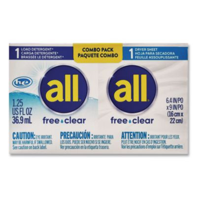 Free Clear He Liquid Laundry Detergent/Dryer Sheet Dual Vend Pack, 100/Carton