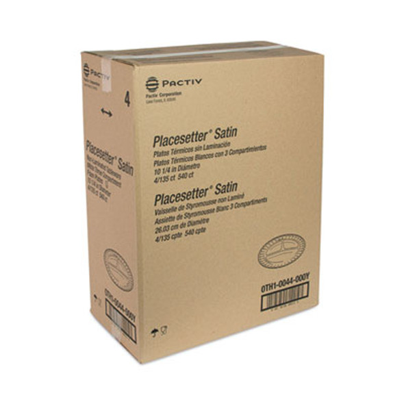 Placesetter Satin Non-Laminated Foam Dinnerware, 3-Compartment Plate, 10.25" Dia, White, 540/Carton