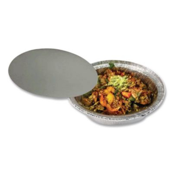 Flat Board Lids, For 8" Round Containers, Silver, Paper, 500/Carton