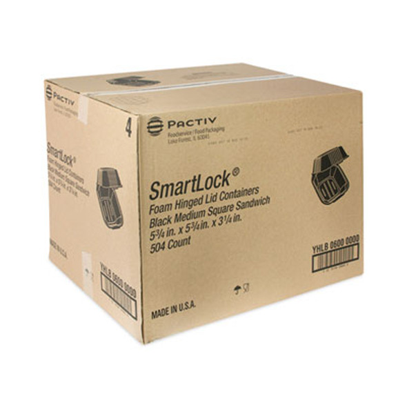 Smartlock Foam Hinged Lid Container, Sandwich, 5.75 x 5.75 x 3.25, Black, 504/Carton