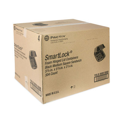 Smartlock Foam Hinged Lid Container, Sandwich, 5.8 x 5.8 x 3.3, Black, 504/Carton