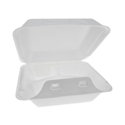 Smartlock Foam Hinged Lid Container, Medium, 3 Compartments, 8 x 8.5 x 3, White, 150/Carton