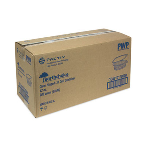 Earthchoice Recycled Pet Hinged Container, 12 Oz, 4.92 x 5.87 x 1.89, Clear, Plastic, 200/Carton