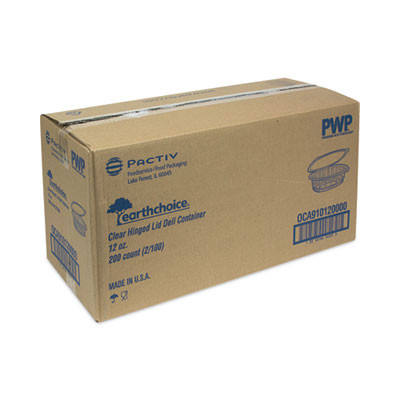 Earthchoice Recycled Pet Hinged Container, 12 Oz, 4.92 x 5.87 x 1.89, Clear, Plastic, 200/Carton