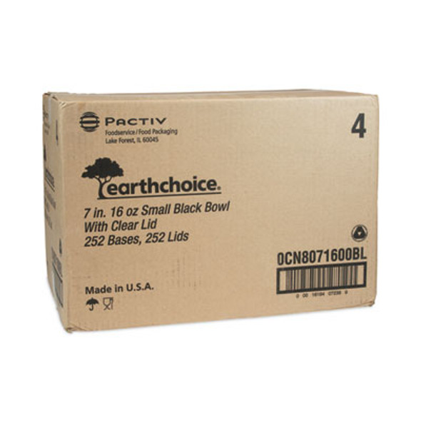 Earthchoice Mealmaster Container With Lid, 16 Oz, 7 x 7 x 1.8, Black/Clear, Plastic, 252/Carton
