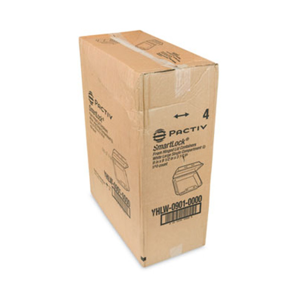 Smartlock Foam Hinged Lid Container, Large, 9 x 9.13 x 3.25, White, 150/Carton