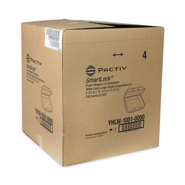 Smartlock Foam Hinged Lid Container, X-Large, 9.5 x 10.5 x 3.25, White, 250/Carton