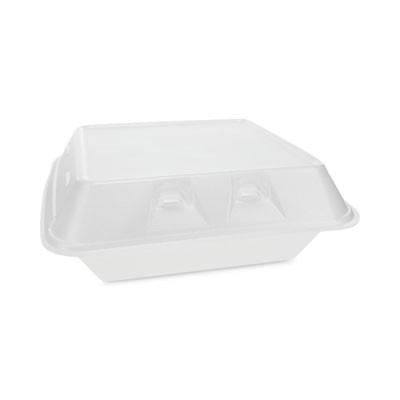 Smartlock Vented Foam Hinged Lid Container, 3 Compartments, 9 x 9.3 x 3.3, White, 150/Carton