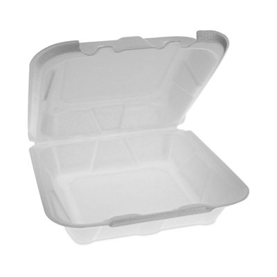 Vented Foam Hinged Lid Container, Dual Tab Lock Economy, 8.4 x 8 x 3, White, 150/Carton