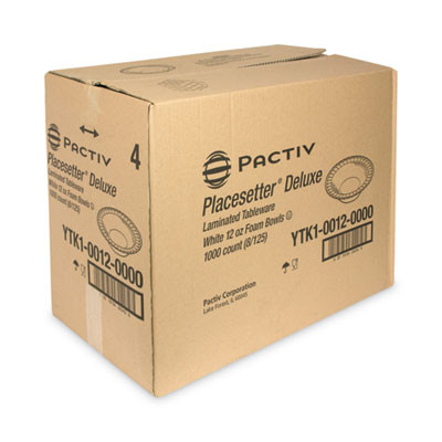 Placesetter Deluxe Laminated Foam Dinnerware, Bowl, 12 Oz, White, 1,000/Carton