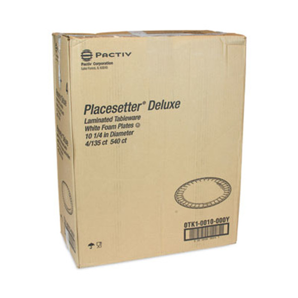 Placesetter Deluxe Laminated Foam Dinnerware, Plate, 10.25" Dia, White, 540/Carton