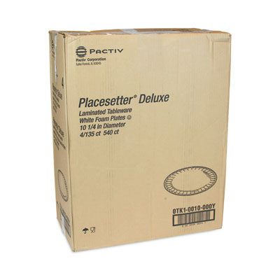 Placesetter Deluxe Laminated Foam Dinnerware, Plate, 10.25" Dia, White, 540/Carton