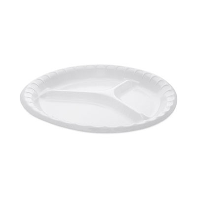 Placesetter Deluxe Laminated Foam Dinnerware, 3-Compartment Plate, 10.25" Dia, White, 540/Carton