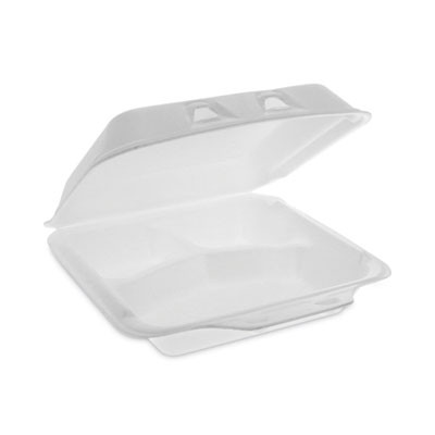 Smartlock Foam Hinged Lid Container, Small, 3 Compartments, 7.5 x 8 x 2.63, White, 150/Carton