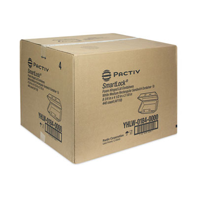 Smartlock Foam Hinged Lid Container, Medium, 8.8 x 4.5 x 3.1, White, 440/Carton
