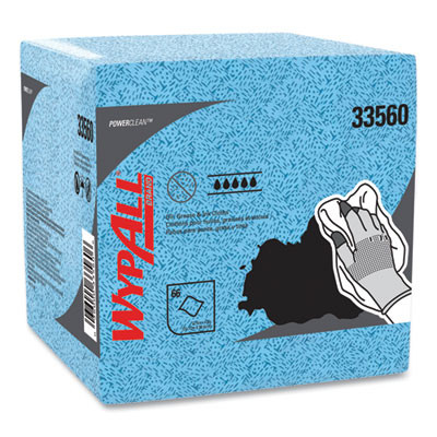 Power Clean Oil, Grease And Ink Cloths, 1/4 Fold, 12.5 x 12, Blue, 66/Box, 8 Boxes/Carton