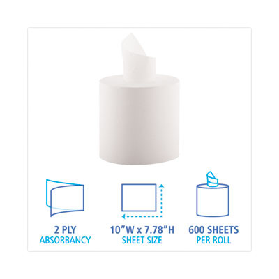 Center-Pull Hand Towels, 2-Ply, Perforated, 7.5 x 9, White, 600/Roll, 6 Rolls/Carton