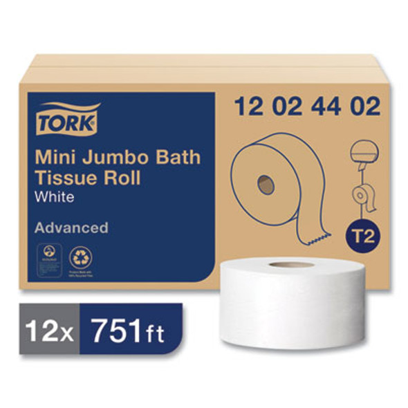 Advanced Mini-Jumbo Roll Bath Tissue, Septic Safe, 2-Ply, 3.48" x 751 Ft, White, 12 Rolls/Carton