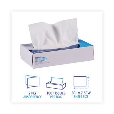 Office Packs Facial Tissue, Flat Box, 2-Ply, White, 100 Sheets/Box, 30 Boxes/Carton