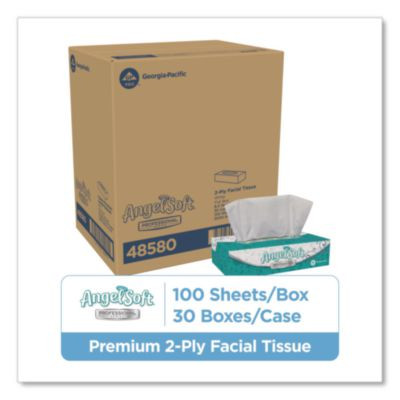 Angel Soft Ps Premium Facial Tissues In Flat Box, 2-Ply, White, 100 Sheets/Box, 30 Boxes/Carton